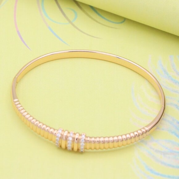 Chic Rose Gold Bangle with Textured Bead Design, XPBL0564 - Picture 2 of 12